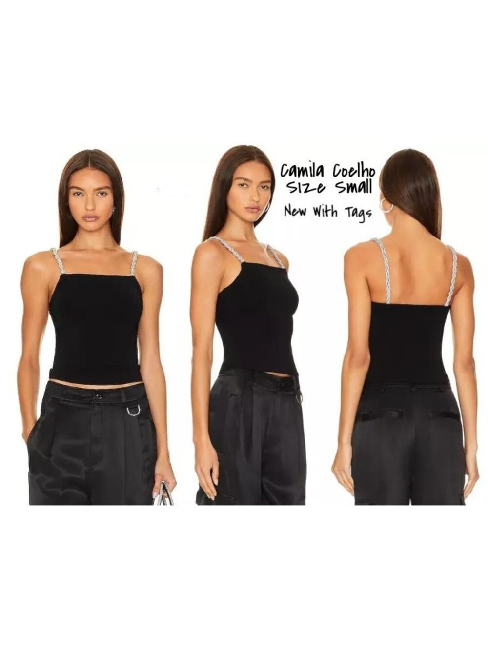Camila Coelho Sleeveless Top Size S/P Spaghetti Straps Black New with Tag